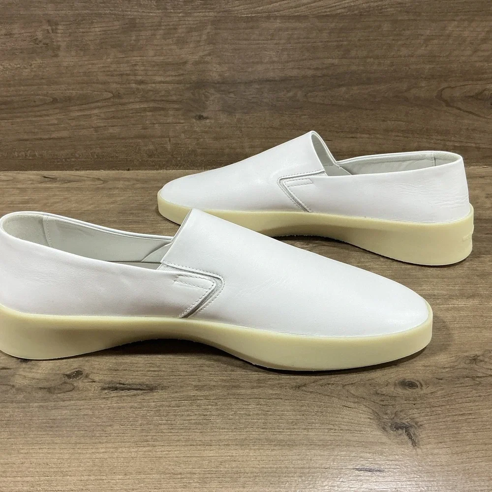 Wolf & Shepherd Shoes Mens 11 EU 44 White Leather Cruise Slip On Sneakers NEW